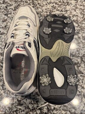 White and Gray Athletic Golf Shoes with Spiked Outsole